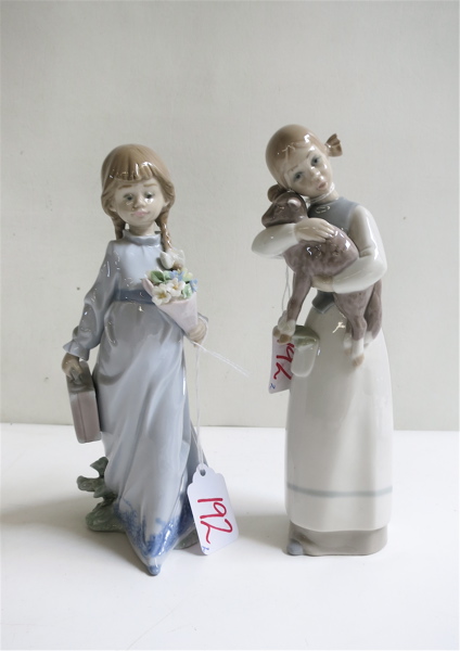 Appraisal: TWO LLADRO FIGURINES of soft paste porcelain Girl With Lamb