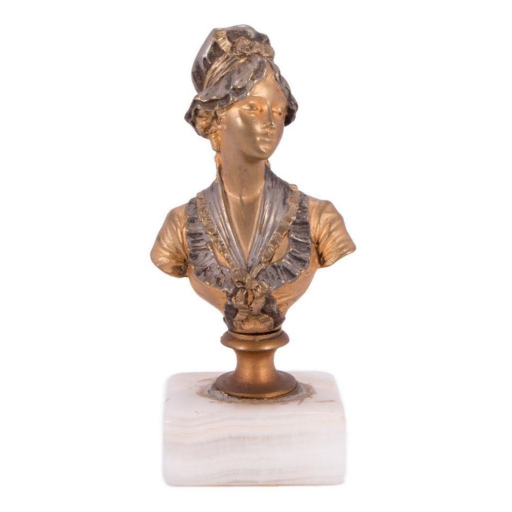 Appraisal: Miniature Bronze Female bust Signed French Bronze Female Bust with