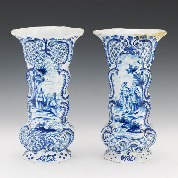 Appraisal: PAIR OF FLARED DELFT VASES x x Blue and white