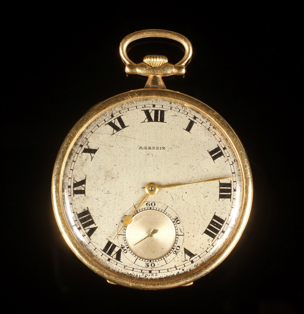 Appraisal: POCKET WATCH - Man's Open Face K Yellow Gold Agazziz