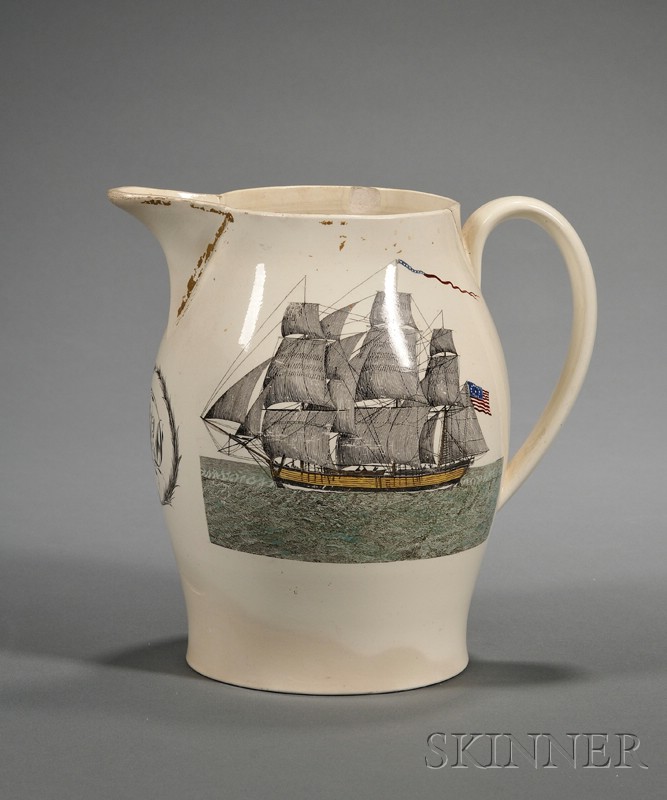 Appraisal: Transfer Decorated Liverpool Creamware Jug England early th century obverse