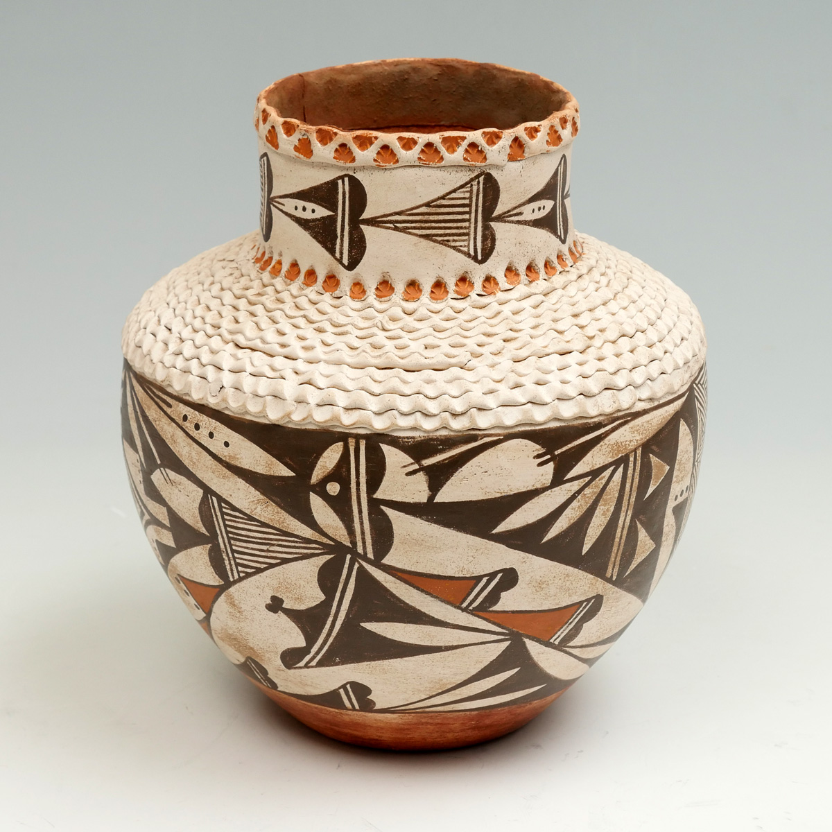 Appraisal: NATIVE AMERICAN INDIAN UNUSUAL ACOMA OLLA Hand thrown and painted