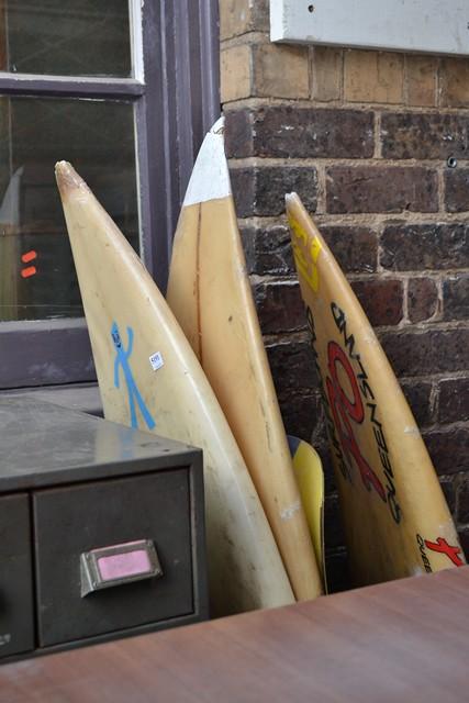 Appraisal: THREE VINTAGE SURF BOARDS AND A SNOW BOARD