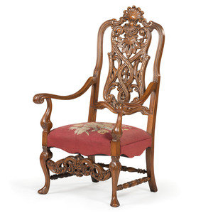 Appraisal: A Renaissance Revival Carved Hall Chair in Walnut with Shell-Form