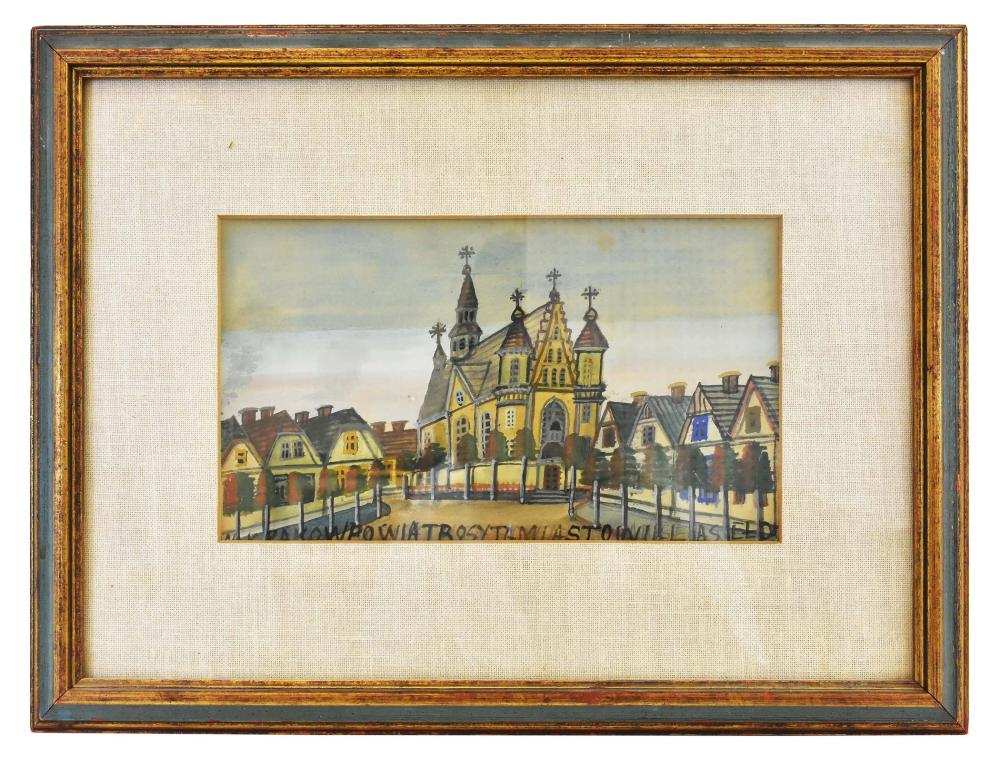 Appraisal: POLISH SCHOOL TH CENTURY Village Landscape with Church The lower