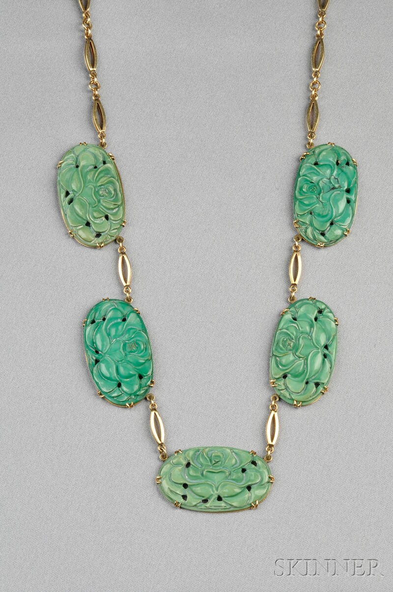 Appraisal: kt Gold and Carved Turquoise Necklace Bensabott Chicago set with