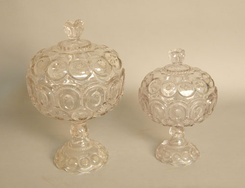 Appraisal: Two large pressed glass covered canisters th c h and