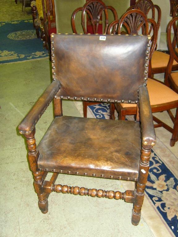 Appraisal: A set of eight Cromwellian style dining chairs with leather