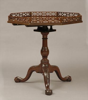 Appraisal: George II-Style Mahogany Tripod Table with Pierced Fretwork Gallery in