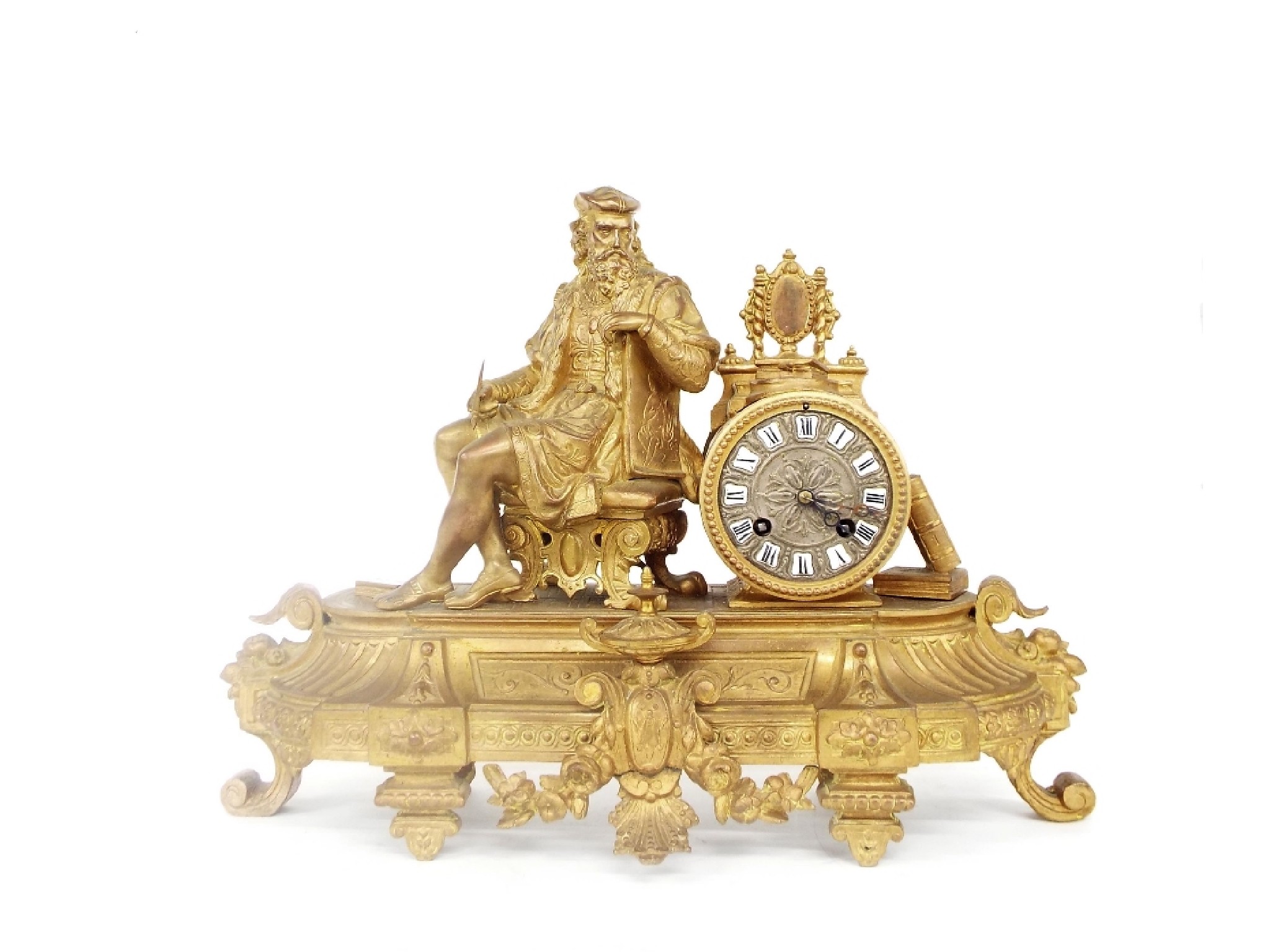 Appraisal: French gilt metal two train figural mantel clock the movement