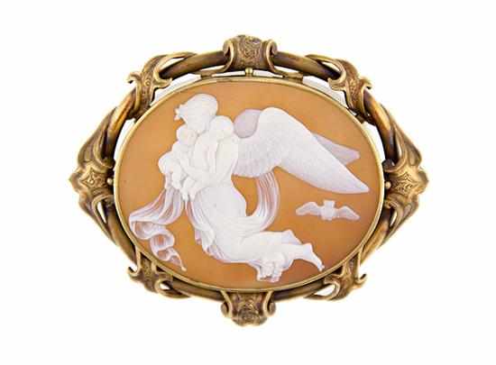 Appraisal: Fine carved shell cameo pendant brooch th century portrait of