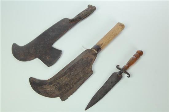 Appraisal: THREE BLADED ITEMS European th century Two bill hooks One