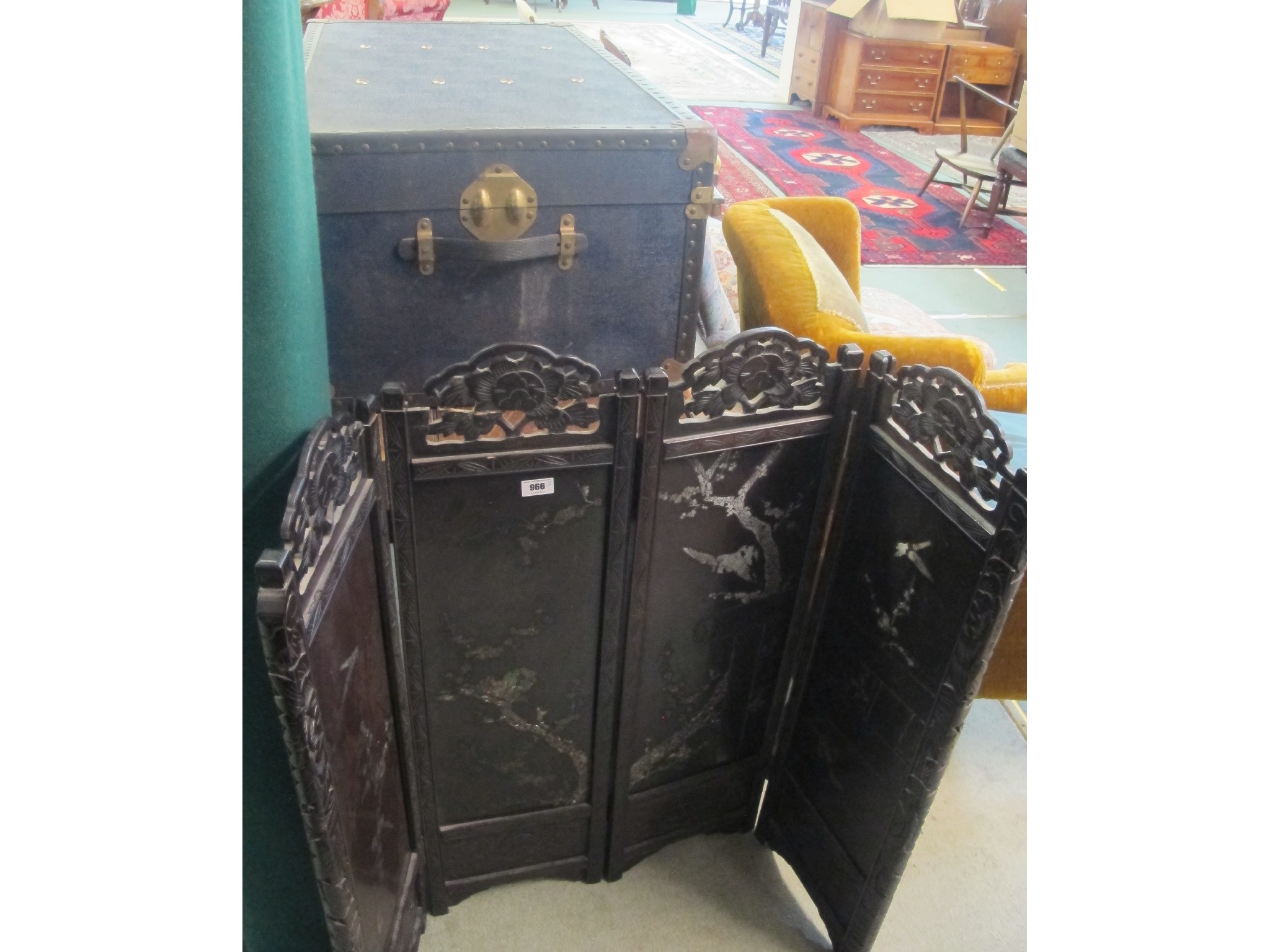 Appraisal: Chinese folding screen and a travel trunk