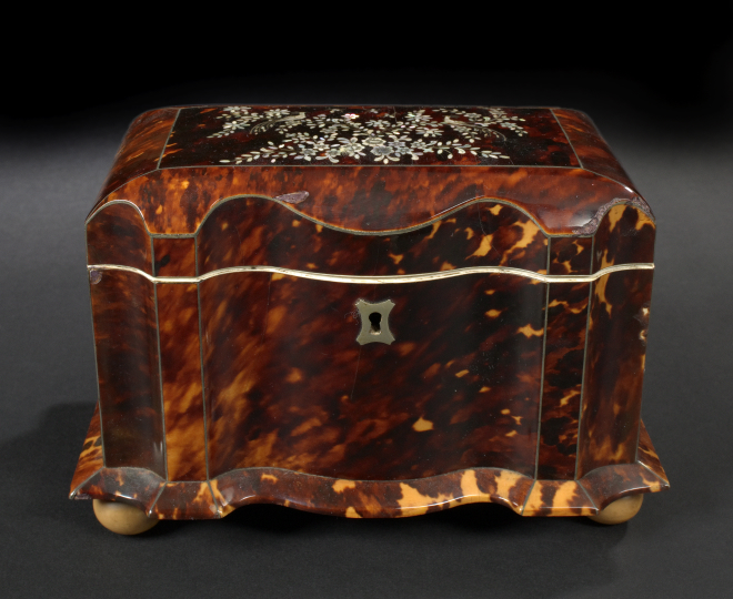 Appraisal: English Tortoiseshell Block-Front Double-Compartment Tea Box second quarter th century