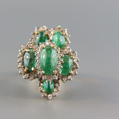 Appraisal: Emerald Diamond Ring oval cabochon gmes totaling carats and round