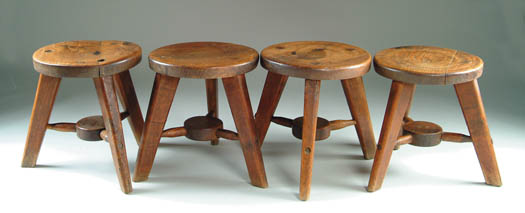 Appraisal: SET OF FOUR OAK STOOLS Each having three tapered legs