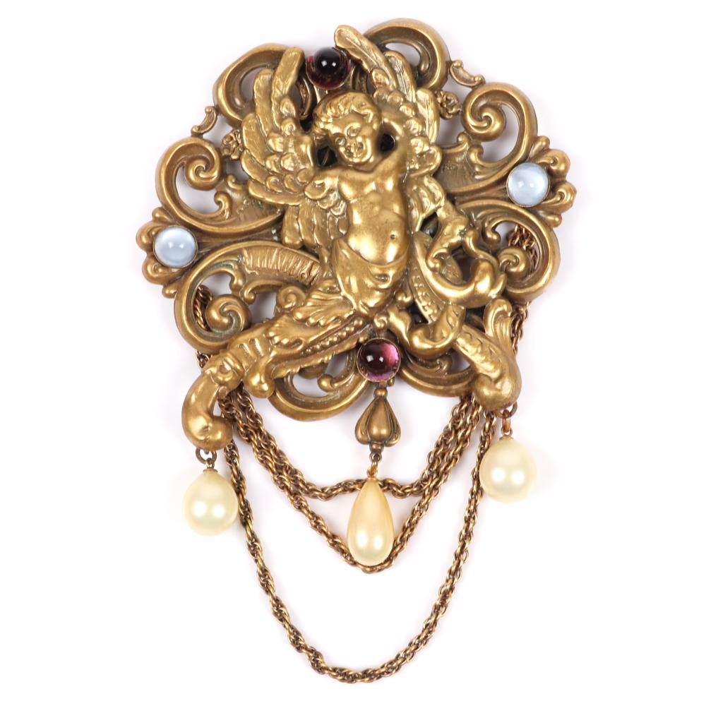 Appraisal: JOSEFF OF HOLLYWOOD ENORMOUS H LAYERED BROOCH WITH WINGED CHERUB