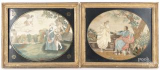 Appraisal: Pair of silk chenille and paint on silk needlework's early