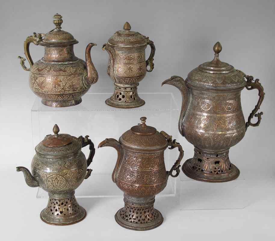 Appraisal: COLLECTION OF PERSIAN BRASS KETTLES mixed metal brass copper and