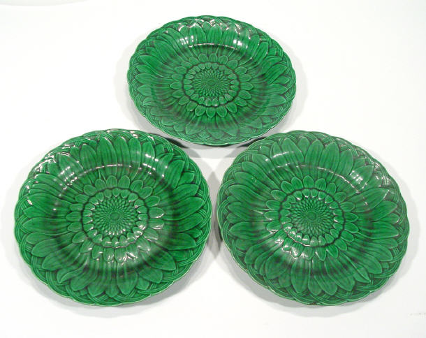 Appraisal: Three Victorian Wedgwood Majolica green leaf plates impressed factory marks