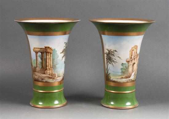 Appraisal: Pair of Porcelain de Paris painted beaker-form mantel vases second