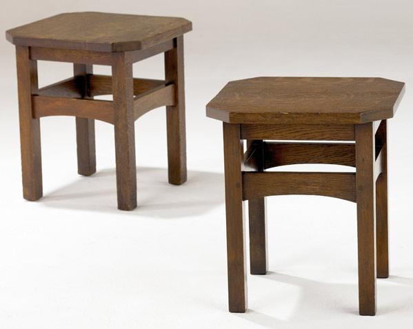 Appraisal: L AND J G STICKLEY Two tabourets with clipped-corner tops