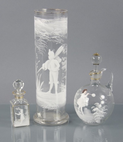 Appraisal: Three Assorted Pieces of Mary Gregory GlassIncluding one cruet H