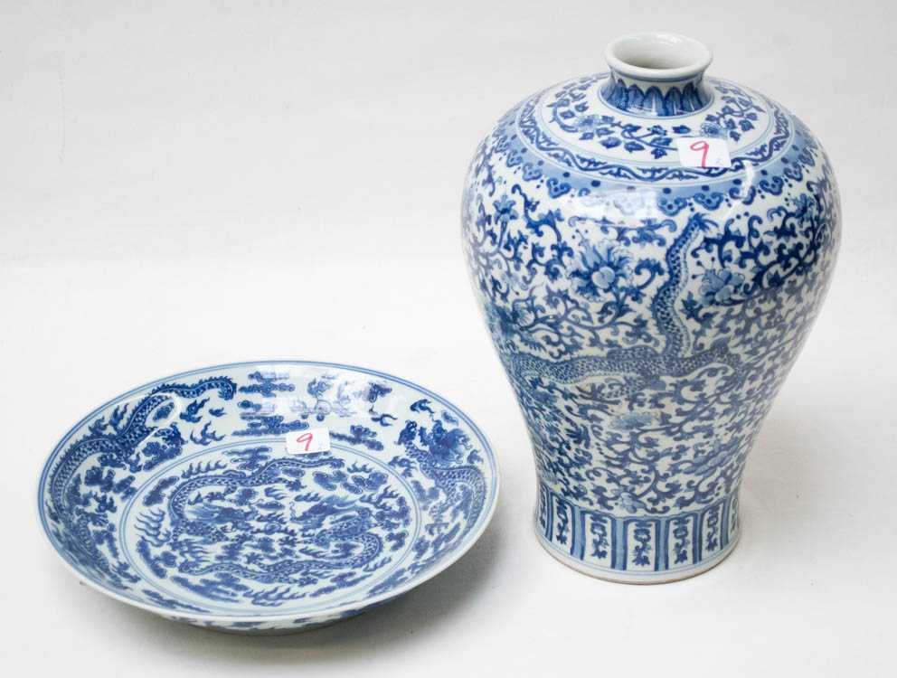 Appraisal: TWO CHINESE BLUE AND WHITE PORCELAINS both having dragon motifs