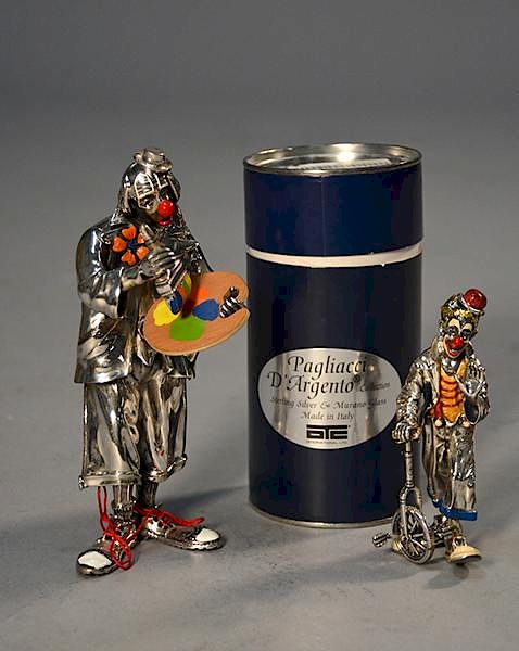 Appraisal: Two sterling and enamel clowns by Pagliacci made in Italy