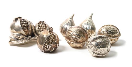 Appraisal: Sale Lot Seven Silver Figural Fruit and Nuts Alessandro Magrino