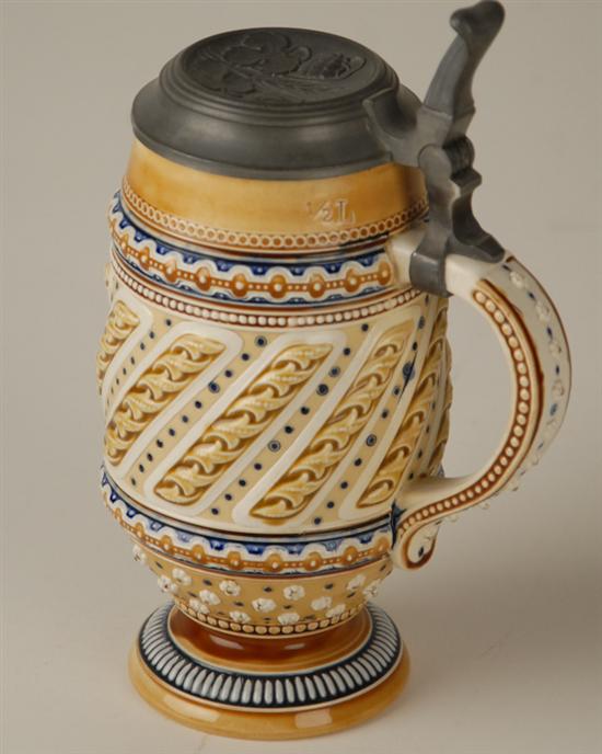 Appraisal: A Mettlach Lidded Stein liter having a high glaze spiral