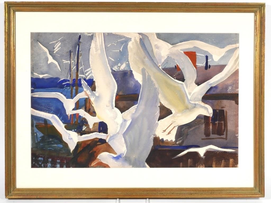 Appraisal: Watercolor painting of seagulls hunting on Boothbay Maine by Eliot