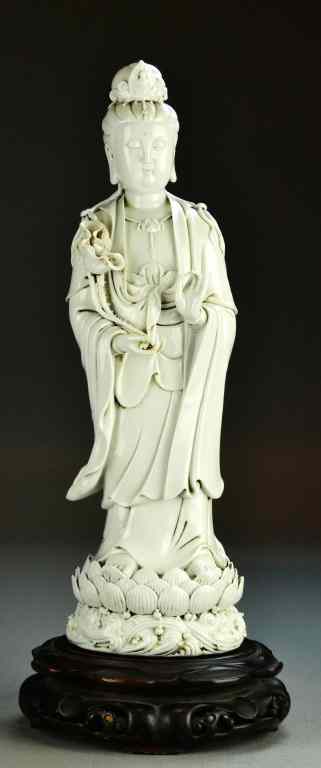 Appraisal: Chinese Qing Blanc de Chine Porcelain Kuan YinExquisitely rendered her