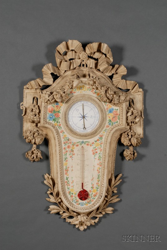 Appraisal: Louis XVI Style Painted and Carved Wood Barometer the dial