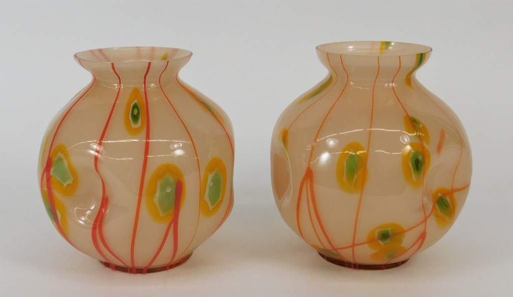 Appraisal: PR KRALIK LINE CANE BOHEMIAN ART GLASS VASES Bohemia th