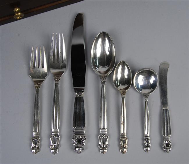 Appraisal: DANISH SILVER FLATWARE SERVICE Acorn Pattern Georg Jensen maker including