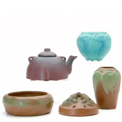 Appraisal: VAN BRIGGLE Five pieces including a Persian Rose teapot and