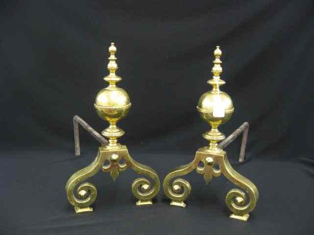 Appraisal: Brass Andirons French style with orb decoration '' tall