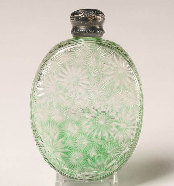 Appraisal: English Victorian cut glass flask with sterling lid floral decoration