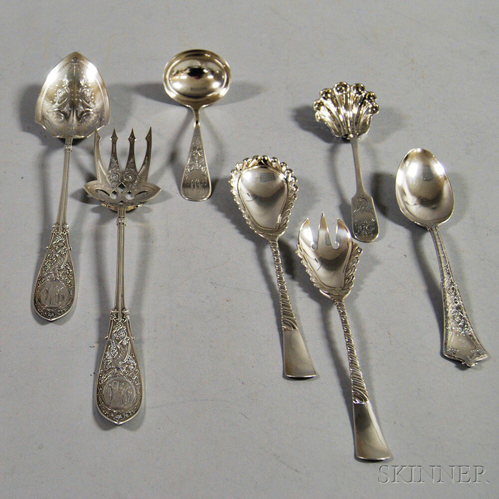 Appraisal: Seven Pieces of Assorted Silver Flatware a Gorham Colonial serving