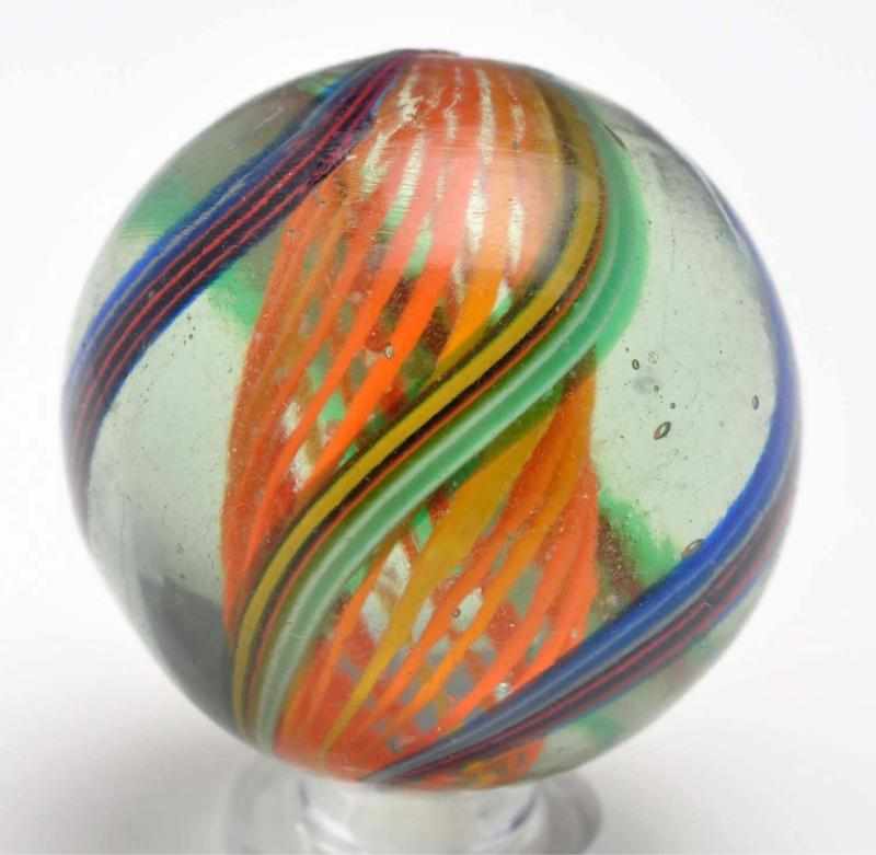 Appraisal: Bicolor Latticino Swirl Marble Description Several orange latticino threads follow