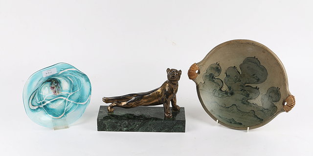 Appraisal: AN ART DECO STYLE BRONZED FIGURE of a panther mounted