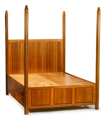 Appraisal: Tall post bedstead bob ingram philadelphia Headboard with stylized linenfold-molded