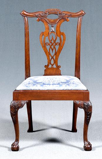 Appraisal: Chippendale mahogany side chair tassel-carved back pierced splat finely carved