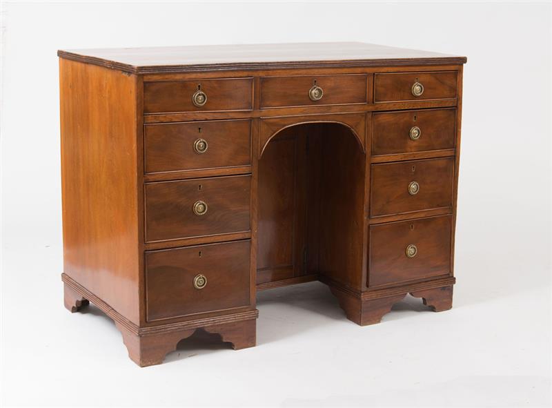 Appraisal: George III Style Mahogany Kneehole Desk Front with false drawers