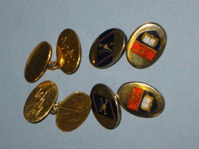 Appraisal: A PAIR OF CT GOLD OVAL CUFFLINKS one panel engraved