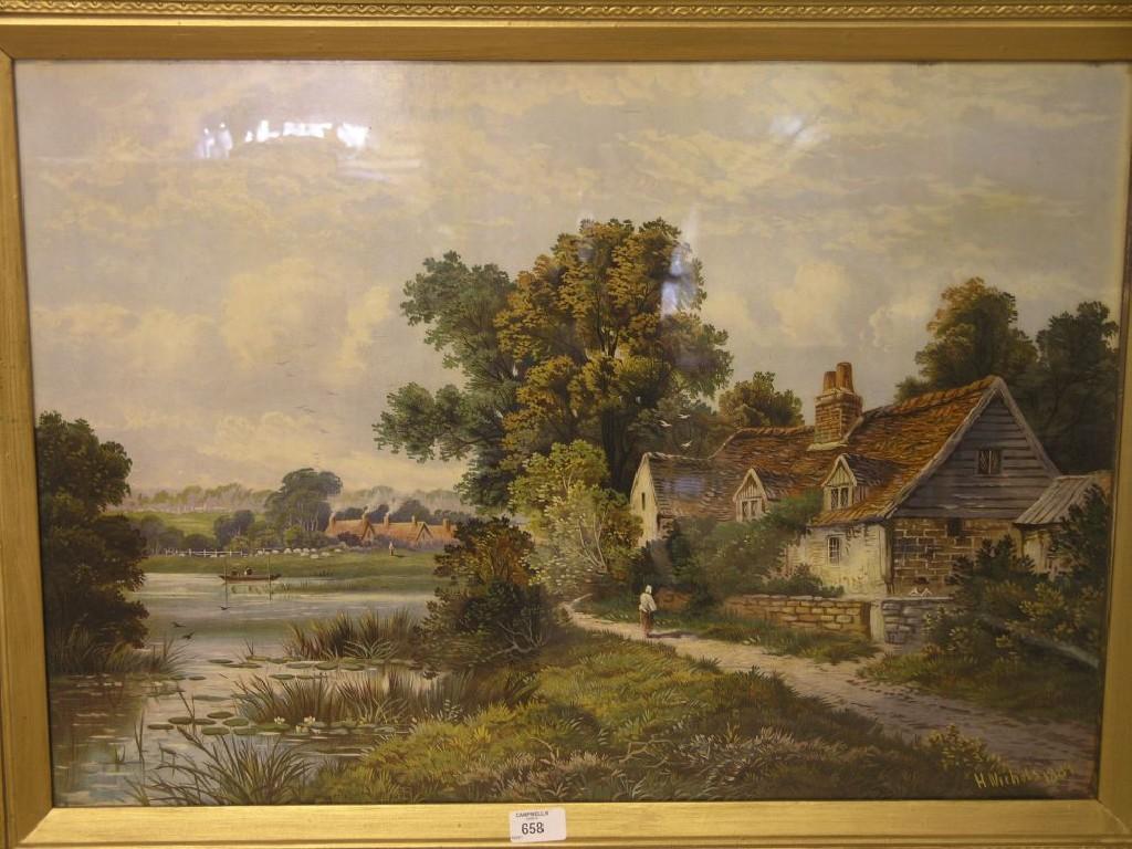 Appraisal: A large chromolithograph lakeside country house after H Nichols x