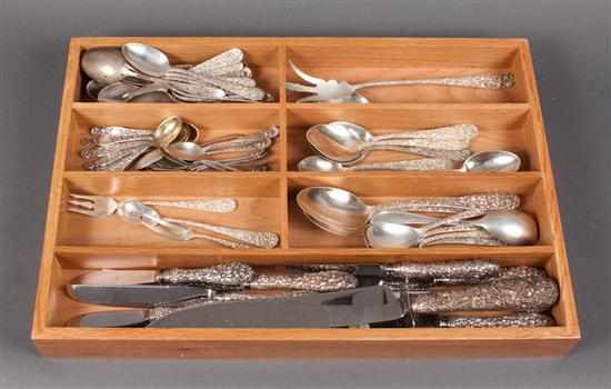 Appraisal: Assortment of American repousse sterling silver flatware and serving pieces