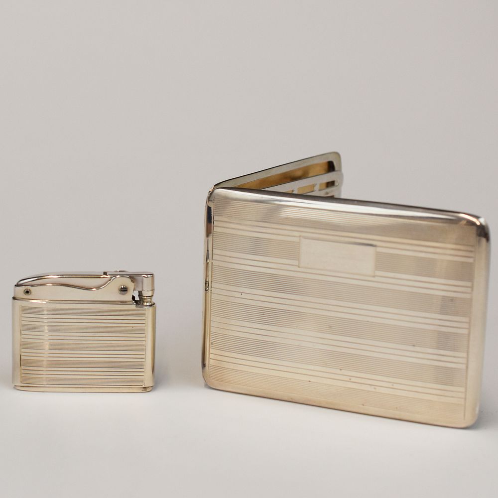 Appraisal: Ronson Sterling Silver Adonis Lighter and Cigarette Case Set Ronson