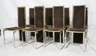 Appraisal: Set Chrome Gold Tone Modernist Dining Chairs Decorator Tall back